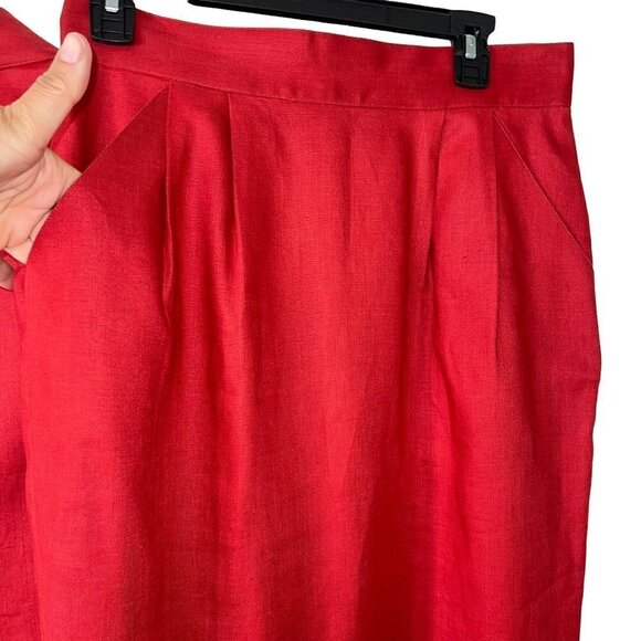 Pia Rucci Womens Linen Skirt Suit Size 10 Vintage Red Double Breasted Pockets - Picture 11 of 11